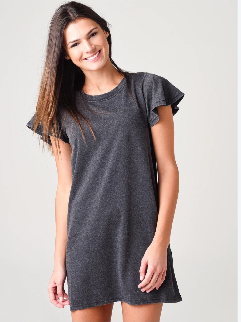 Z Supply Black Flutter Sleeve Mini Dress Black EUC Cotton